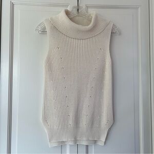 Workshop Women's Cream Sweater Top Sleeveless High Draped Neckline Size XS